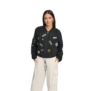 DKNY Black Patch-Detail Bomber Jacket